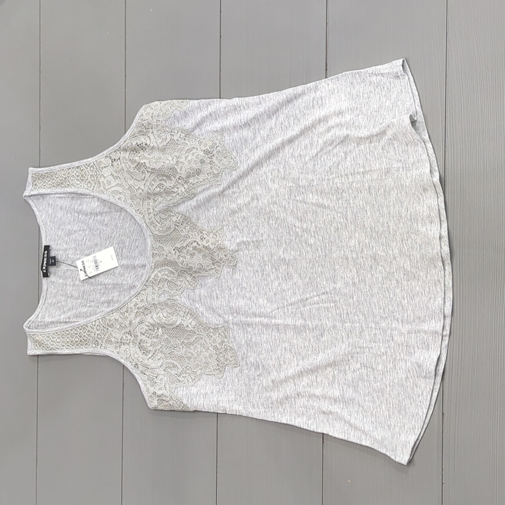 NWT Express Women's Grey & Silver Lace Front Tank Size Small S